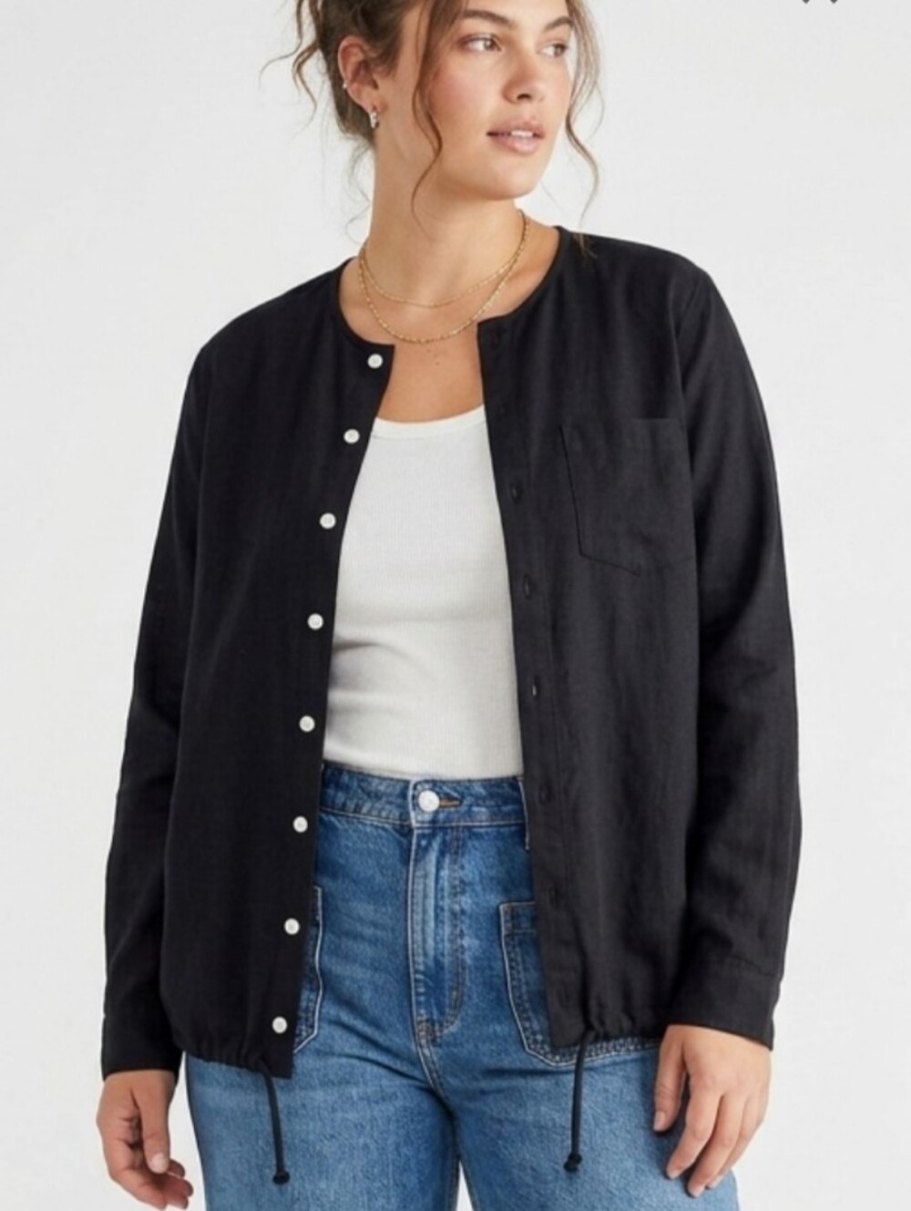 Button-Front Lightweight Fall Shirt Jacket